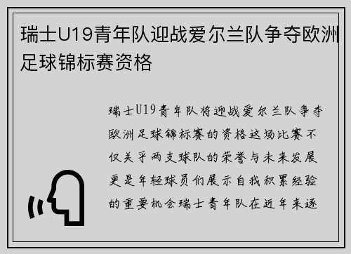 瑞士U19青年队迎战爱尔兰队争夺欧洲足球锦标赛资格