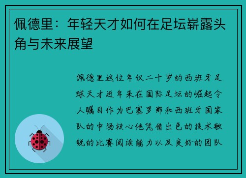 佩德里：年轻天才如何在足坛崭露头角与未来展望