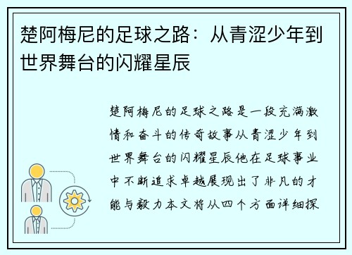 楚阿梅尼的足球之路：从青涩少年到世界舞台的闪耀星辰