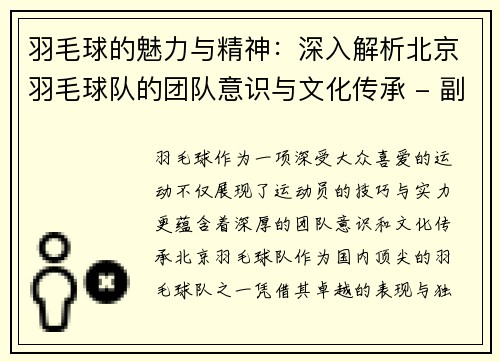羽毛球的魅力与精神：深入解析北京羽毛球队的团队意识与文化传承 - 副本